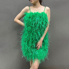 Ostrich Feather Mini Dresses With Shoulder Strap