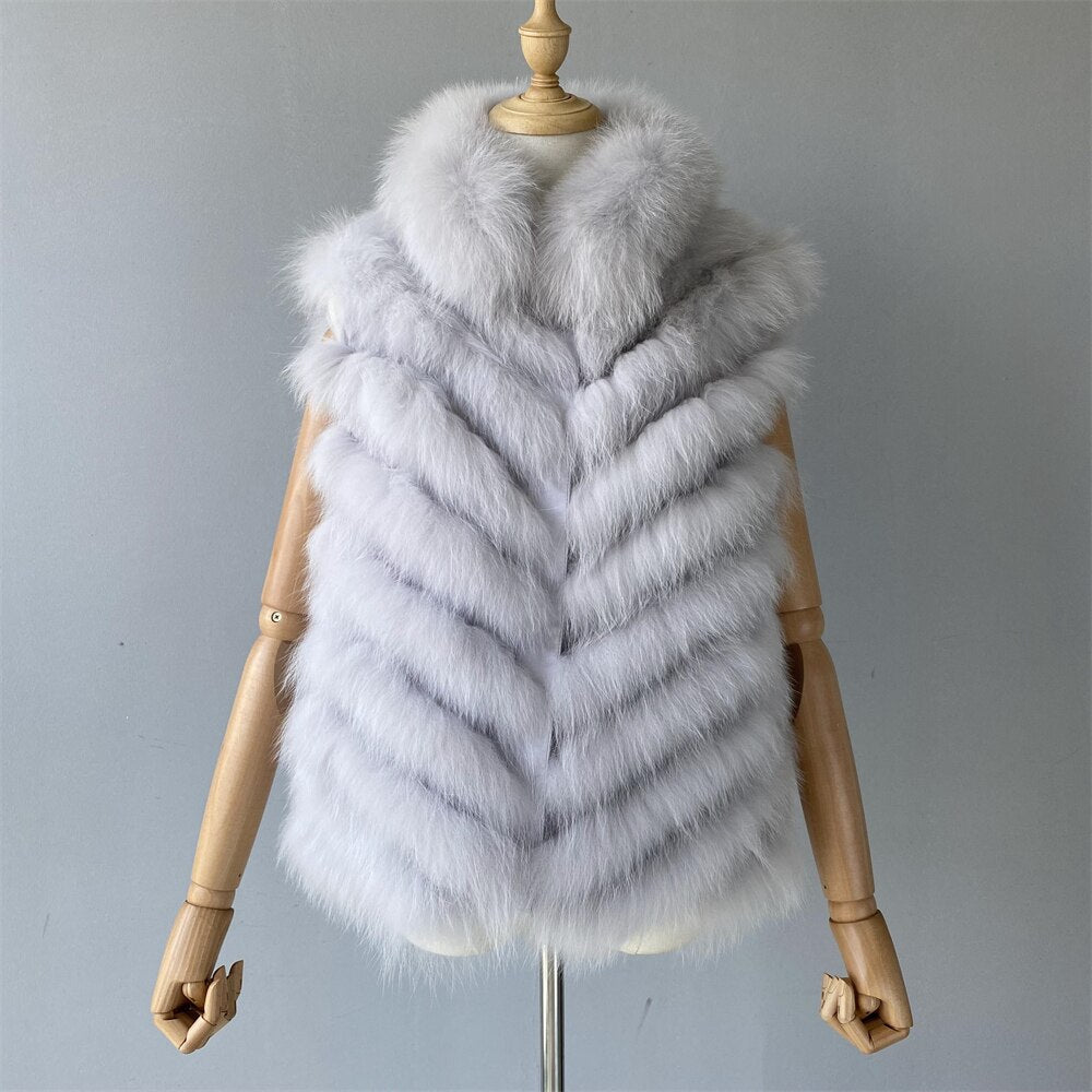 Reversible Knitted Real Fur Vests Silk Lining