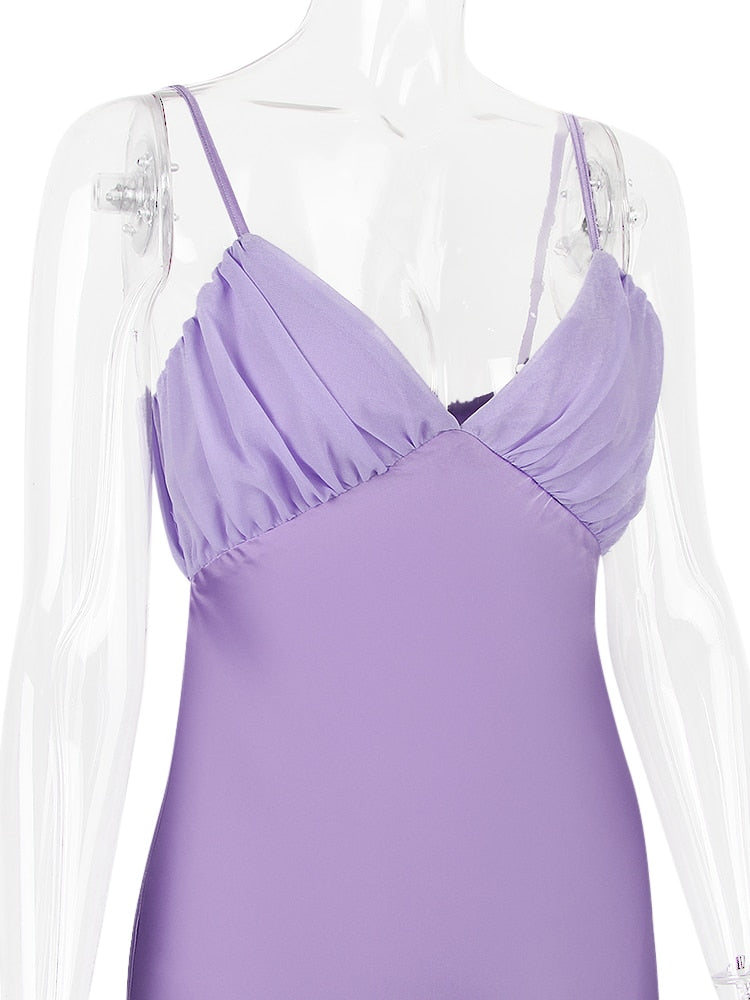 Purple Satin Back Bow Tie-Up Mini Dress