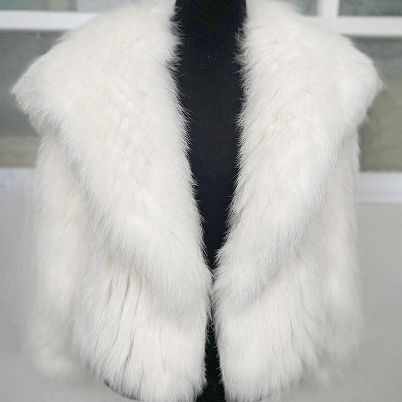 Fluffy Large Collar Knitted Real Fur Coats