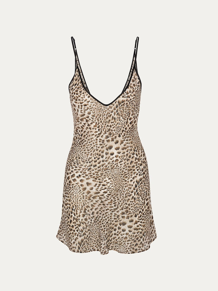 Leopard Print V-Neck Slip Mini Dress