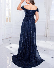 Sequin Detachable Train Floor-Length Dresses