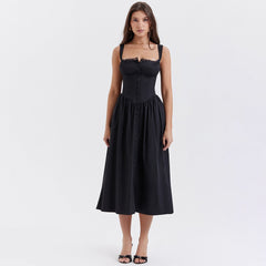 Buttoned Frill Strap Midi Dress