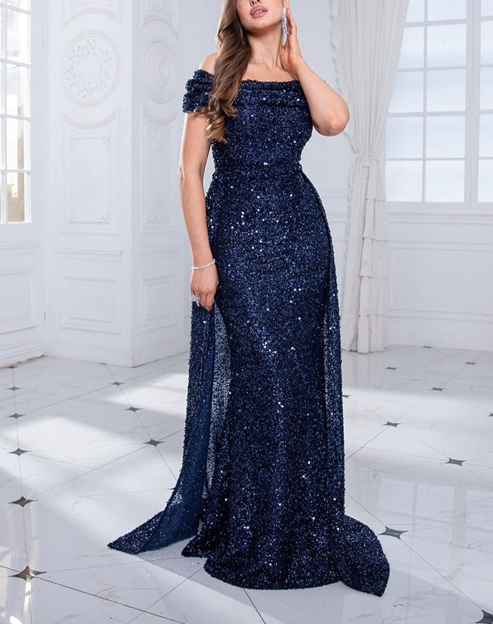 Sequin Detachable Train Floor-Length Dresses