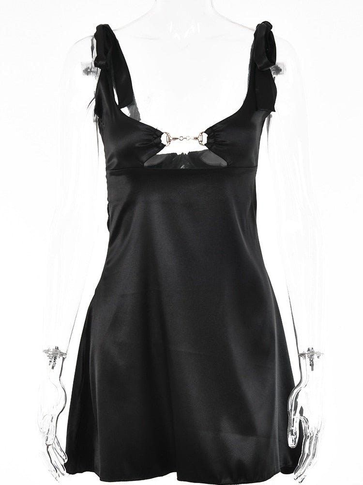 Satin Cut-Out Tie-Up Mini Slip Dress