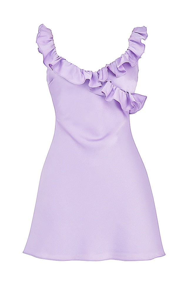 Purple Satin Frill Mini Dress