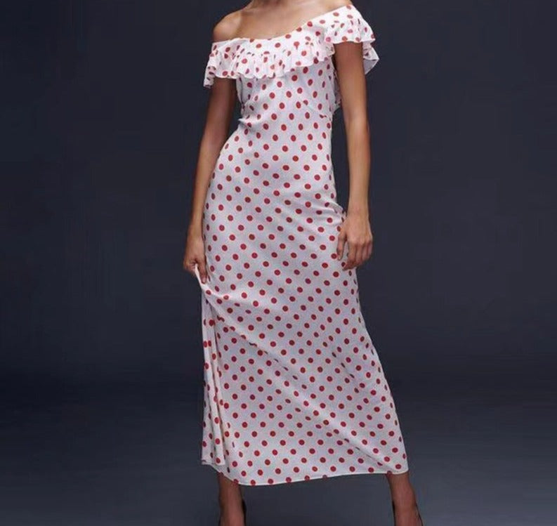 Red Polka Dot Off Shoulder Maxi Dress