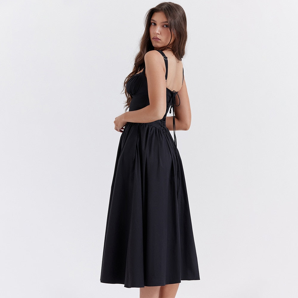 Buttoned Frill Strap Midi Dress