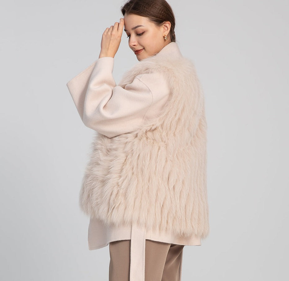 3 Styles In One Cashmere Wool Coats with Detachable Real Fur Vest