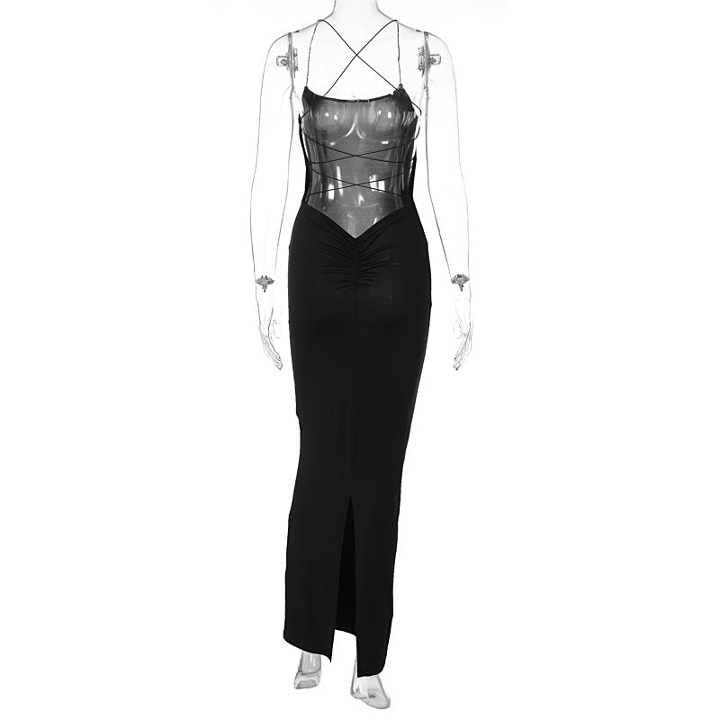 Black Bodycon Backless Thin Strap Maxi Dress