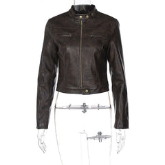 Brown Biker Faux Leather Jacket