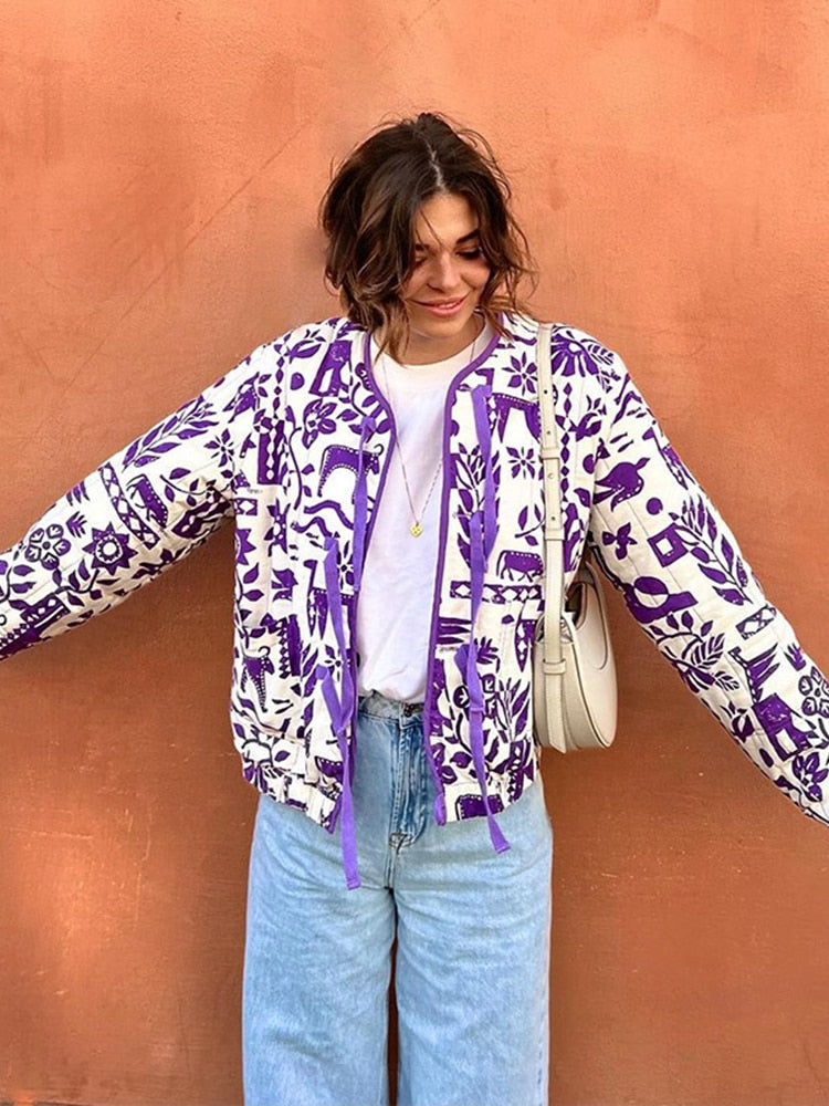 Purple Printed Quilted Jacket