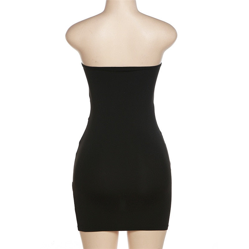 Black Mesh Bandage Bodycon Mini Tube Dress