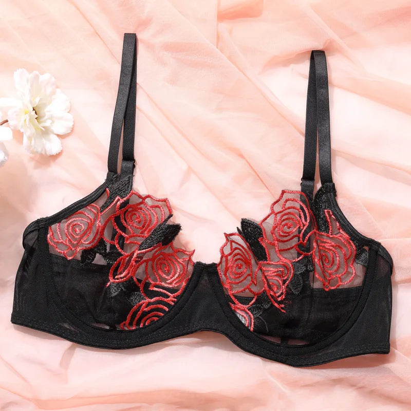 Black Floral Embroidered Lingerie Set