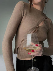 Buttoned Asymmetric Knit Long Sleeve Top