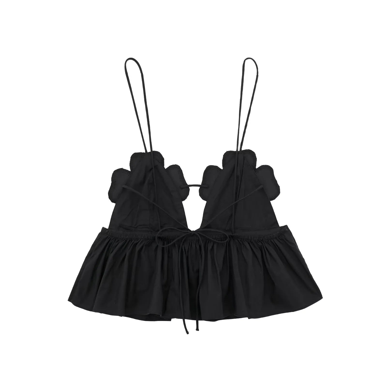 Black Flower Cut-Out Strap Crop Top