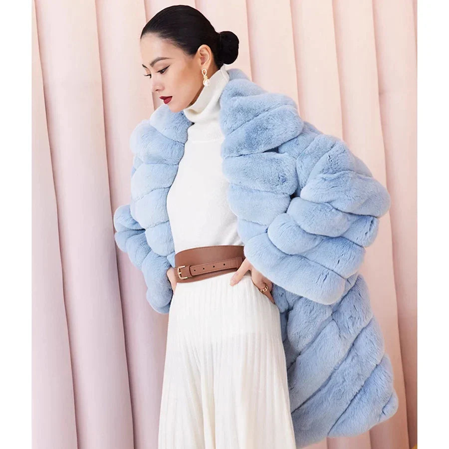 Cotton Candy Real Fur Coats Mid Length