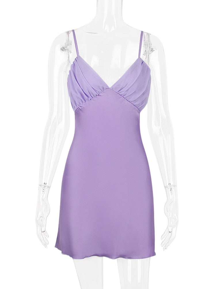 Purple Satin Back Bow Tie-Up Mini Dress