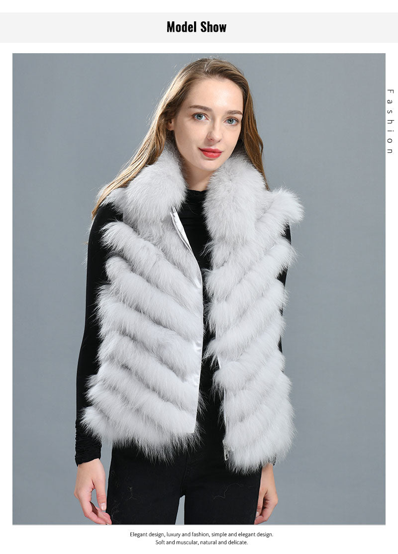 Reversible Knitted Real Fur Vests Silk Lining