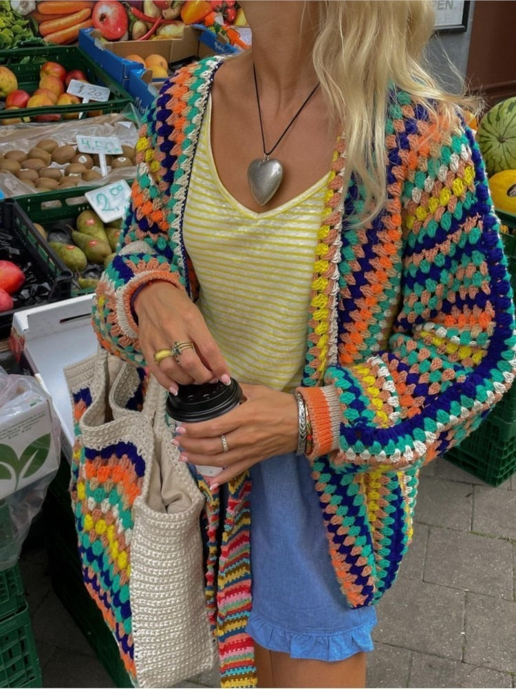 Colorful Striped Knitted Cardigan