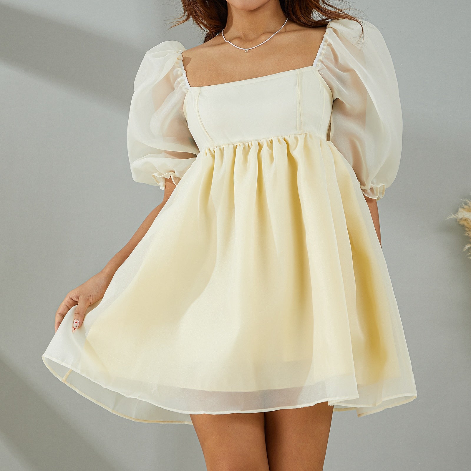 Puff Sleeve Tulle Mini Dress