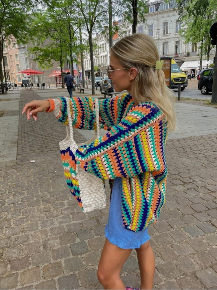 Colorful Striped Knitted Cardigan