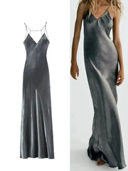 Silver Metallic Slip Maxi Dress