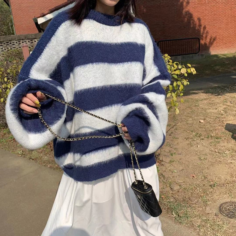 Fuzzy Knit Stripe Sweater