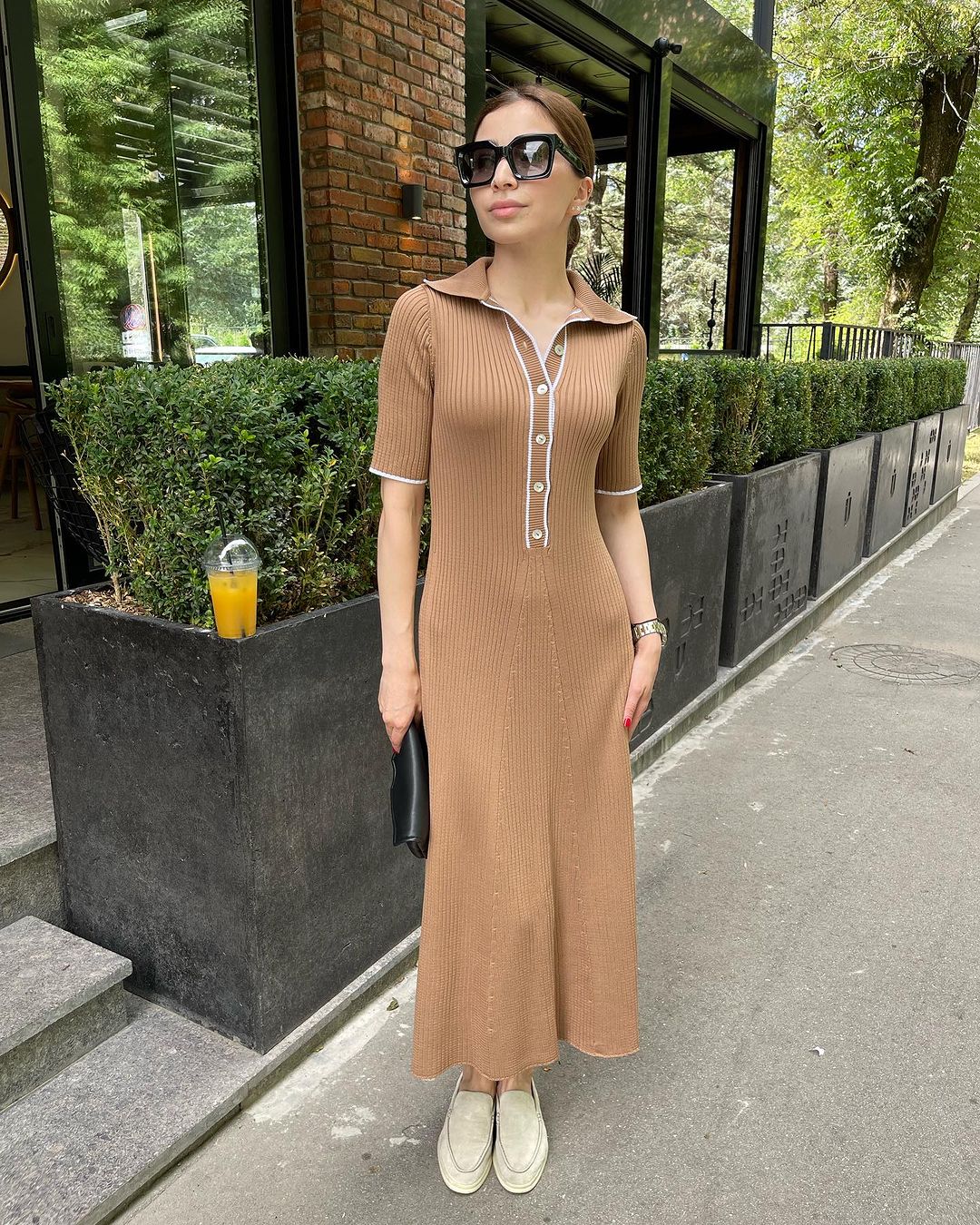 Knit Short Sleeve Collar Maxi Dress