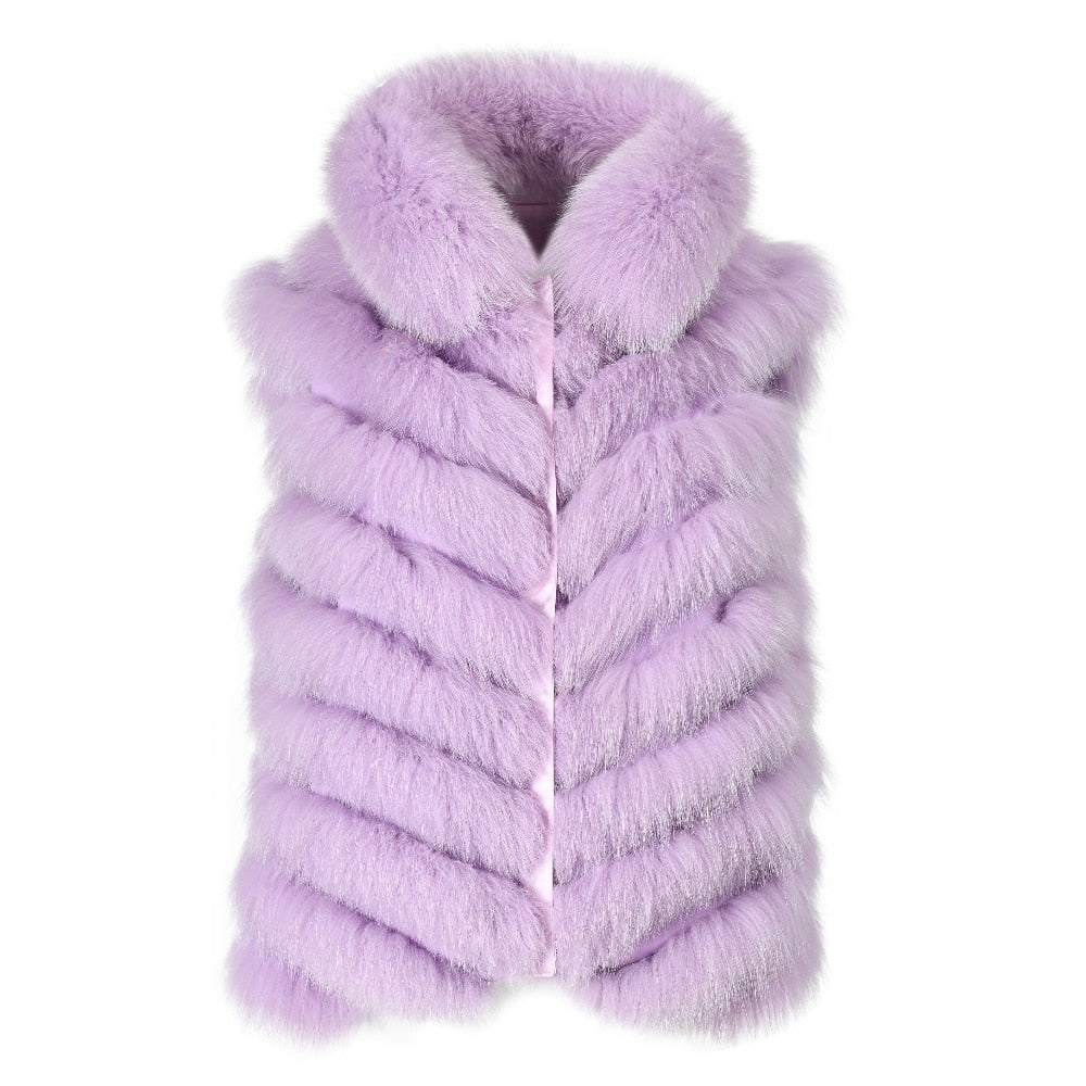 Reversible Knitted Real Fur Vests Silk Lining