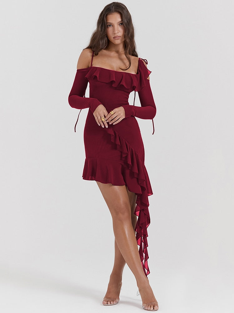 Long Sleeve Off-shoulder Ruffle Mini Dress