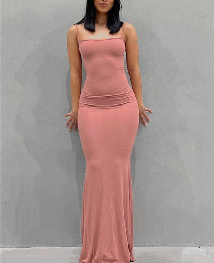 Solid Strap Bodycon Maxi Dress