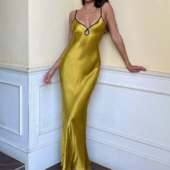 Satin Golden Backless Maxi Slip Dress