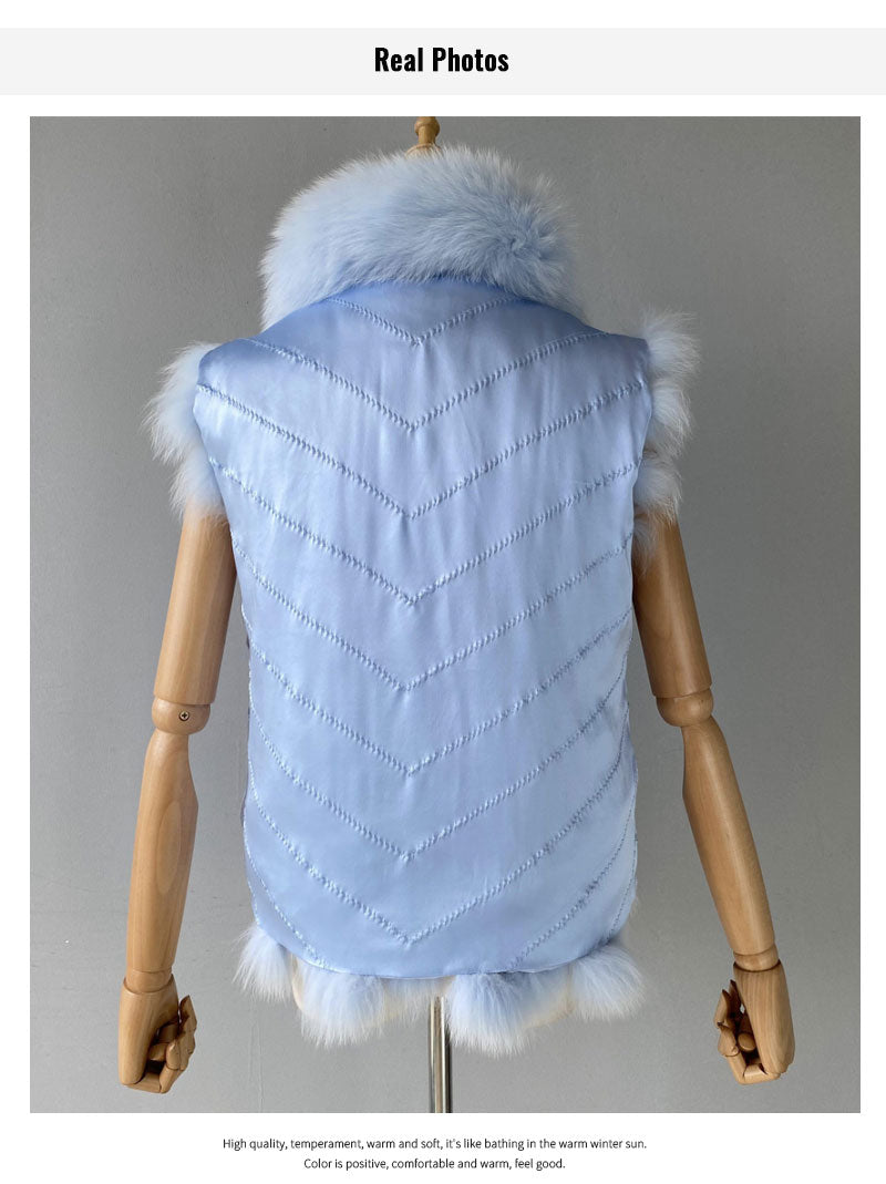 Reversible Knitted Real Fur Vests Silk Lining