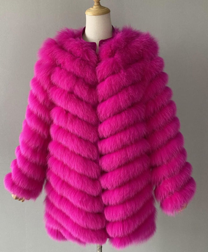 Reversible Real Fur Pattern Silk Lining Coats