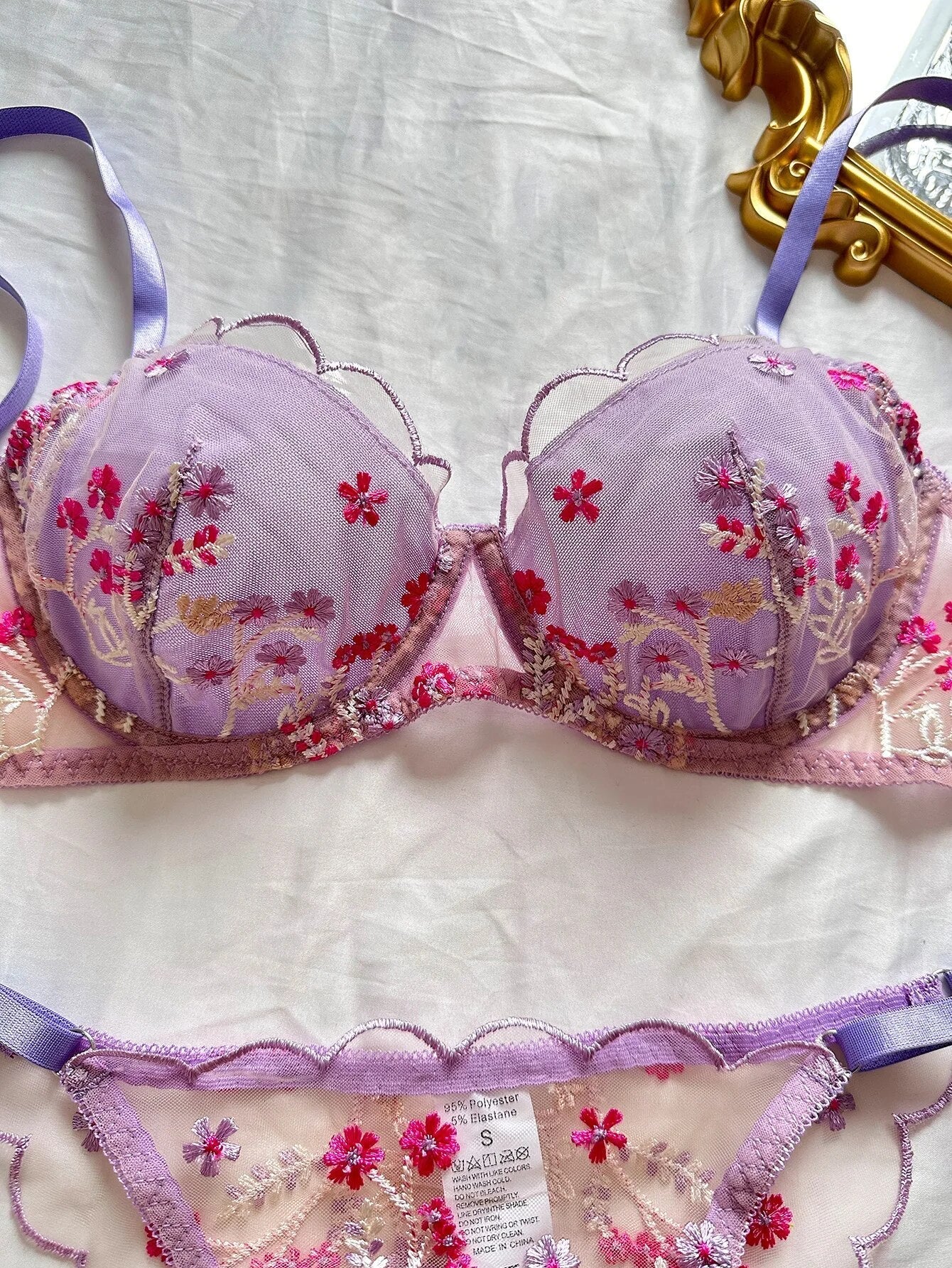 Purple Floral Lingerie Set