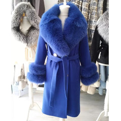 Cashmere Wool Long Coats Real Fur Big Collar & Cuffs