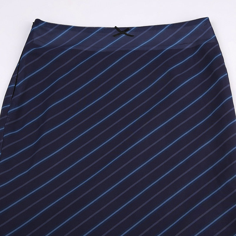 Striped Chiffon Midi Skirt