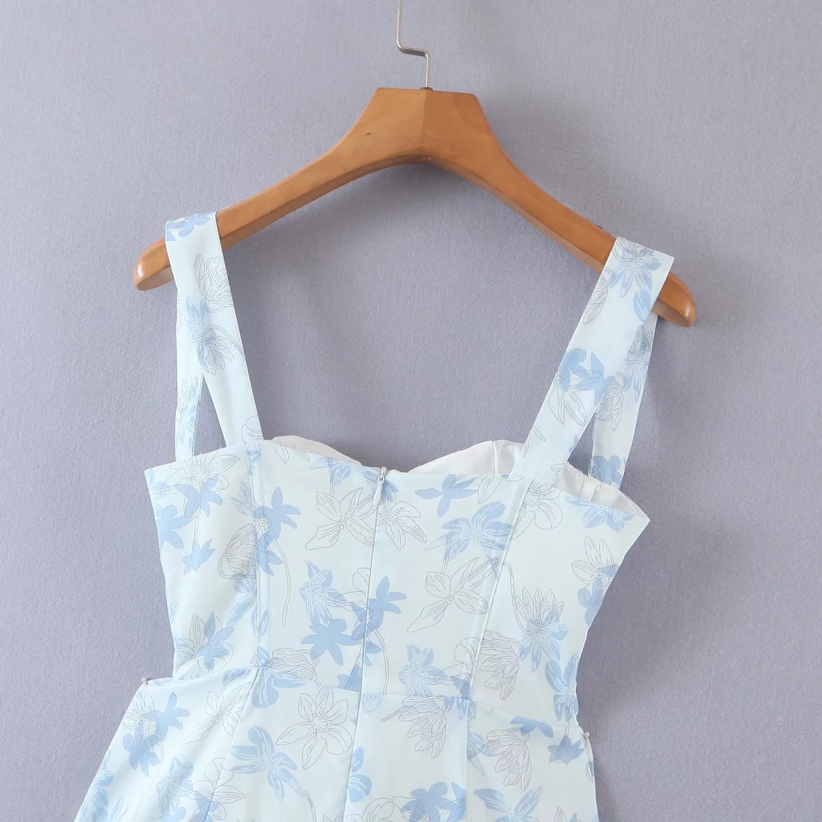 Blue Floral Mini Ruched Slit Bustier Dress