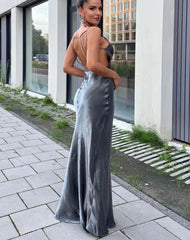 Silver Metallic Slip Maxi Dress