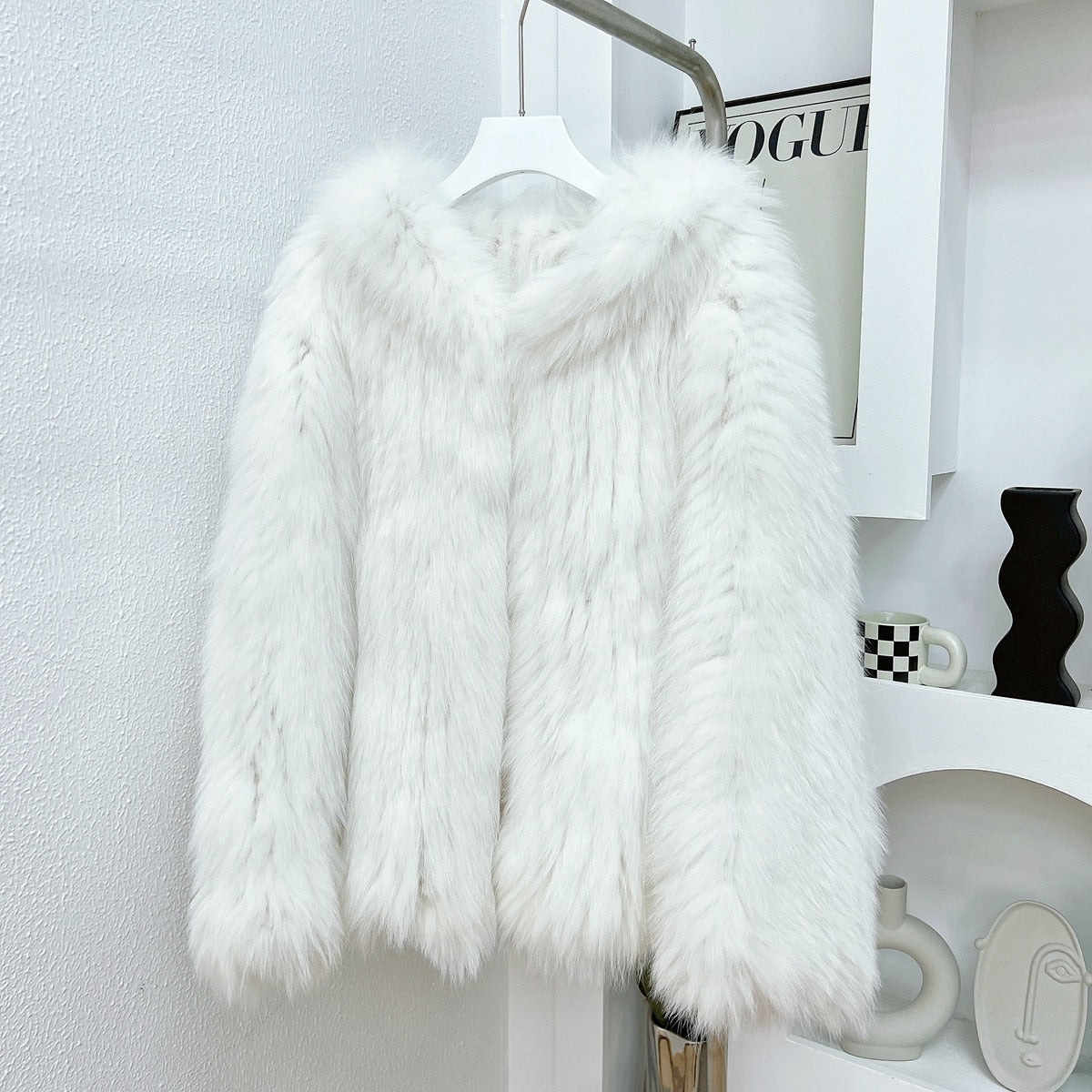 Luxury Knitted Hooded Bat Sleeved Real Fur Coats