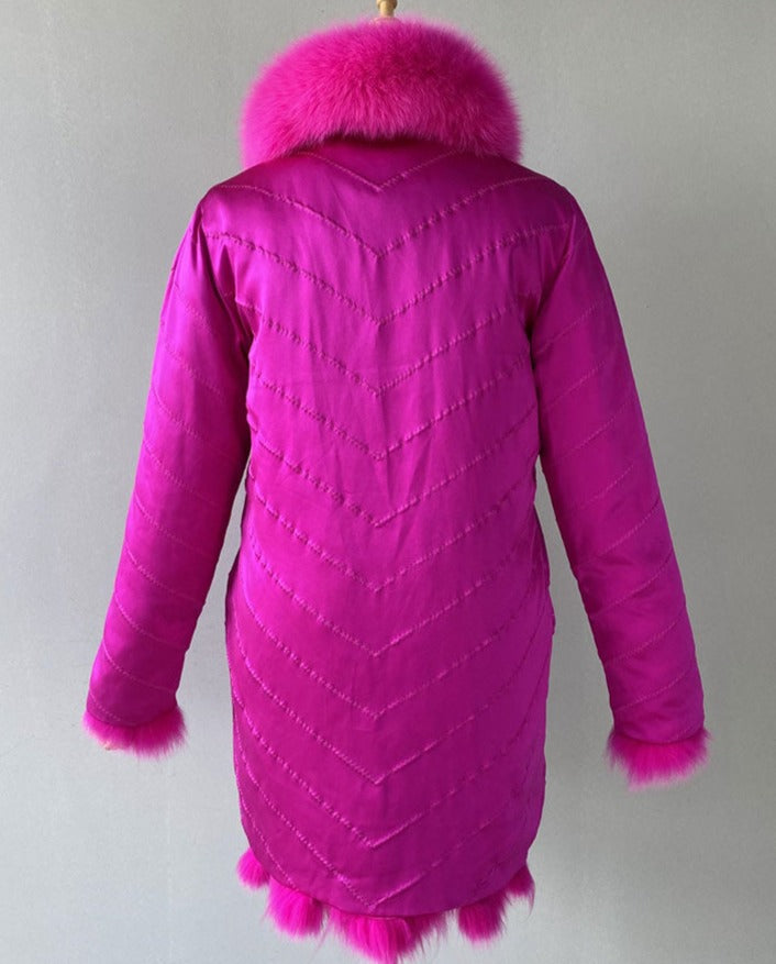 Reversible Real Fur Pattern Silk Lining Coats