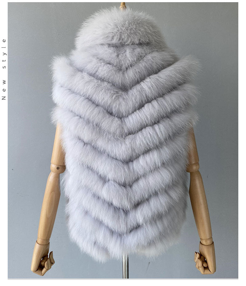 Reversible Knitted Real Fur Vests Silk Lining