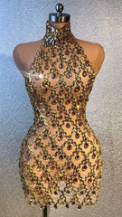 Rhinestone Full Wrap Mini Dresses