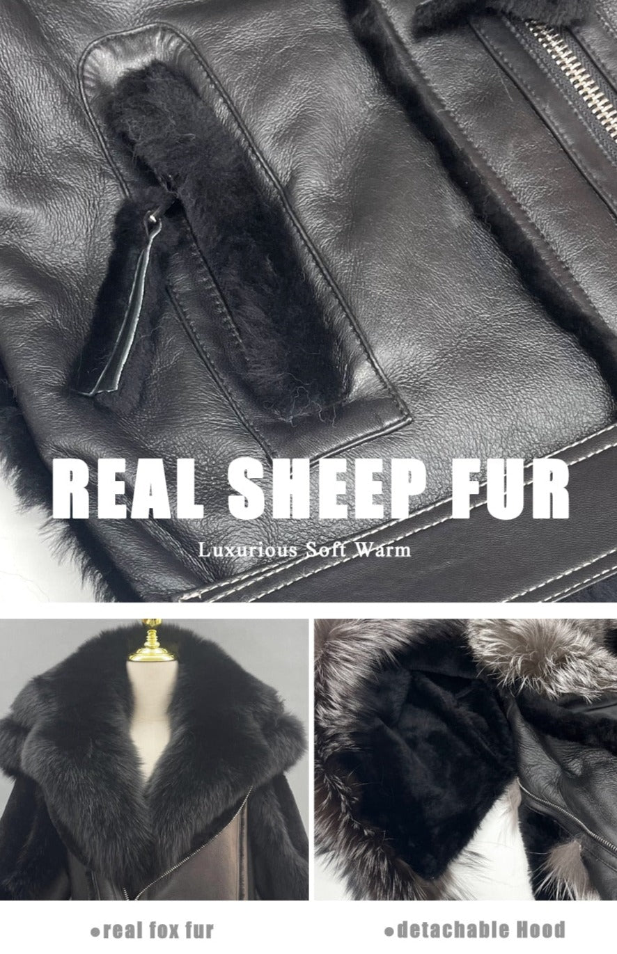 Biker Shearling Real Fur Collar Genuine Leather Moto Jackets