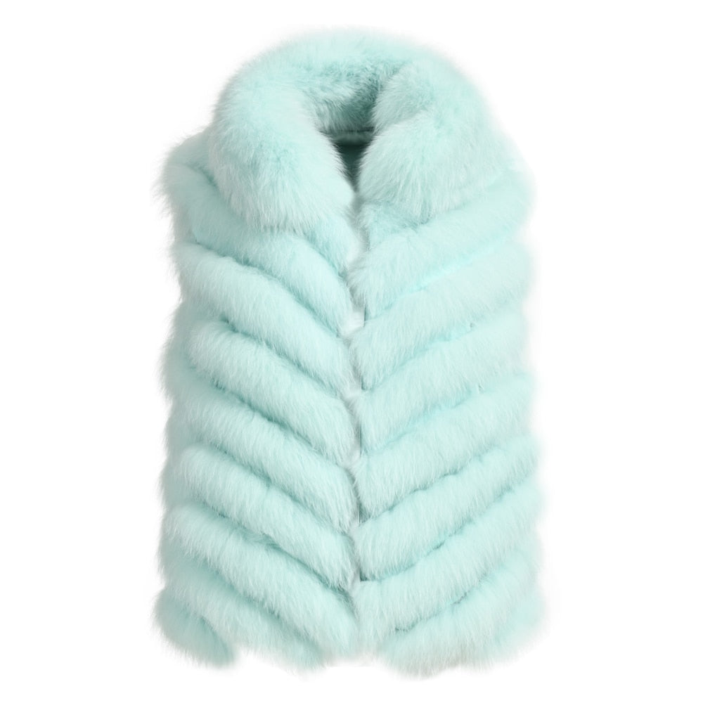 Reversible Knitted Real Fur Vests Silk Lining