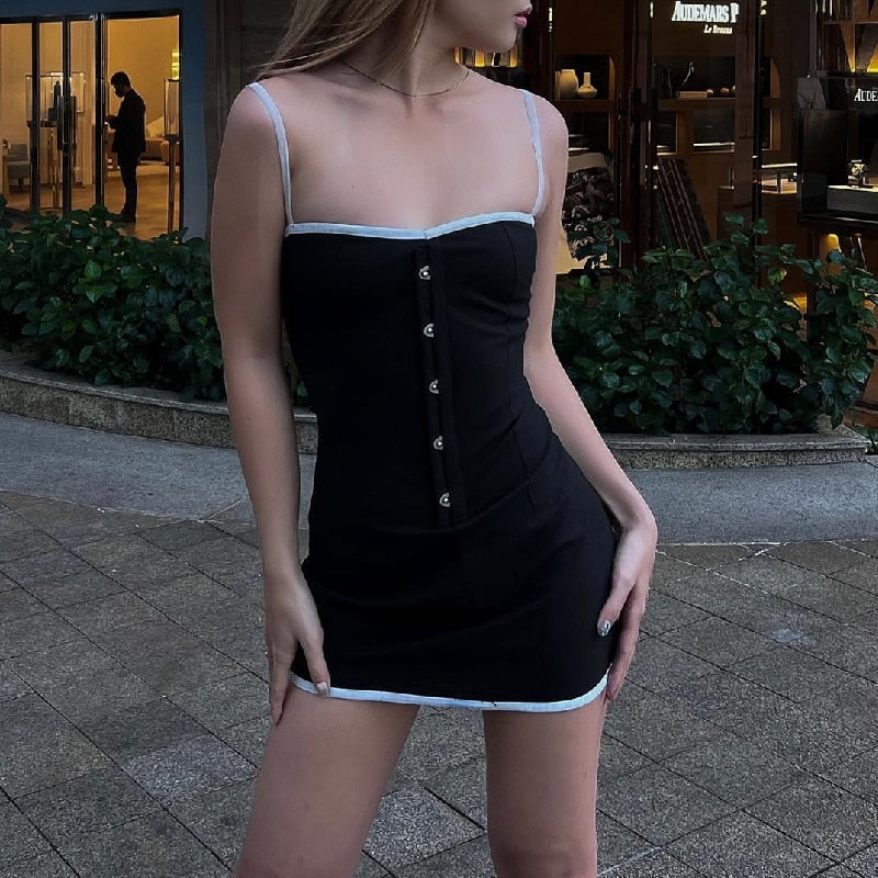 Black Hook White Strap Mini Dress