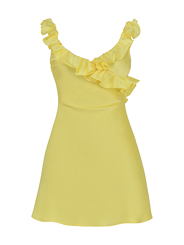 Satin Sleeveless Ruffle Vacays Mini Dress