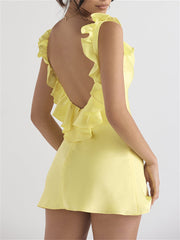 Satin Sleeveless Ruffle Vacays Mini Dress