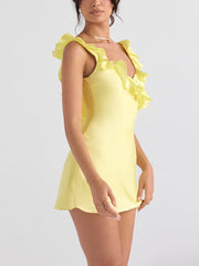 Satin Sleeveless Ruffle Vacays Mini Dress